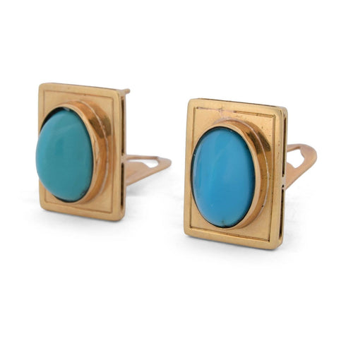 Boucles d'oreilles Boucles d’oreilles vintage en or jaune 18 kt avec turquoise 58 Facettes OR109 107-83 (0879)