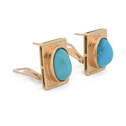 Boucles d'oreilles Boucles d’oreilles vintage en or jaune 18 kt avec turquoise 58 Facettes OR109 107-83 (0879)