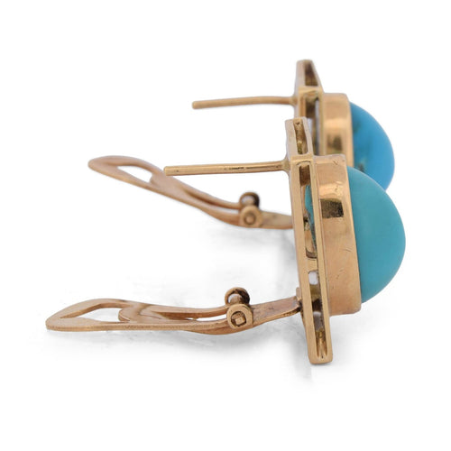 Boucles d'oreilles Boucles d’oreilles vintage en or jaune 18 kt avec turquoise 58 Facettes OR109 107-83 (0879)