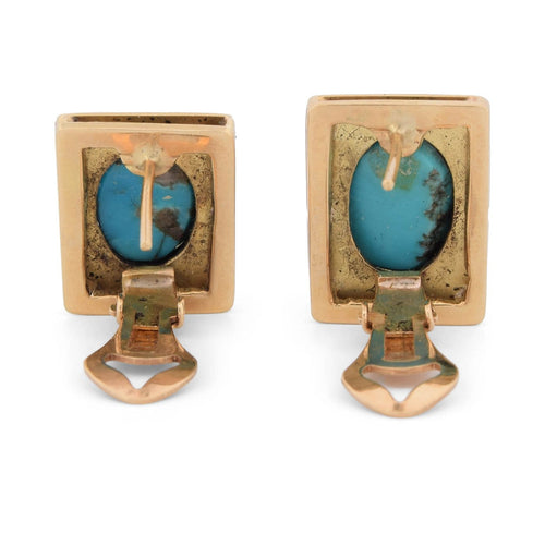 Boucles d'oreilles Boucles d’oreilles vintage en or jaune 18 kt avec turquoise 58 Facettes OR109 107-83 (0879)