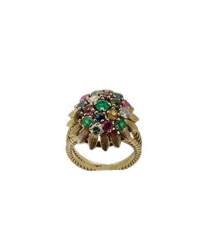 Bague 53 Bague fleur en or 18 carats, diamants, saphirs, émeraudes et pierres fines 58 Facettes Bague Fleur