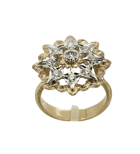 Bague 53 Bague ciselée en or jaune et blanc 18 carats, diamants 58 Facettes Bague Cisele