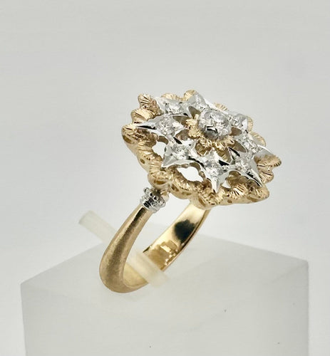 Bague 53 Bague ciselée en or jaune et blanc 18 carats, diamants 58 Facettes Bague Cisele