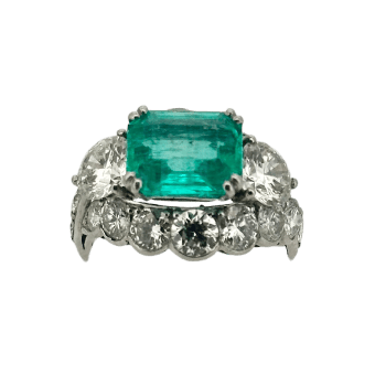Bague 53 Bague en platine, émeraude et diamants 58 Facettes Bague émeraude & Dia