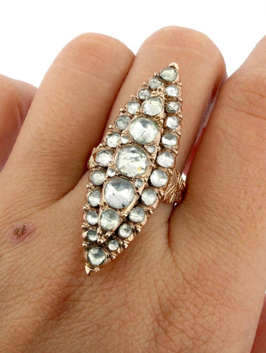 Bague 56 Bague navette victorienne en or avec diamants 58 Facettes 606/26 C