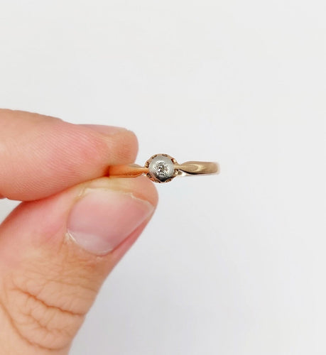 Bague 57 Bague solitaire en or rose 18k et platine, diamant taille ancienne, vers 1890 58 Facettes A07992