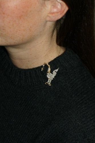 Broche Broche Hongsa (cygne céleste) de Thaïlande, or jaune 14k, argent et diamants 58 Facettes