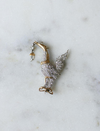 Broche Broche Hongsa (cygne céleste) de Thaïlande, or jaune 14k, argent et diamants 58 Facettes