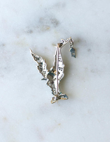 Broche Broche Hongsa (cygne céleste) de Thaïlande, or jaune 14k, argent et diamants 58 Facettes