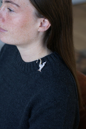 Broche Broche Hongsa (cygne céleste) de Thaïlande, or jaune 14k, argent et diamants 58 Facettes