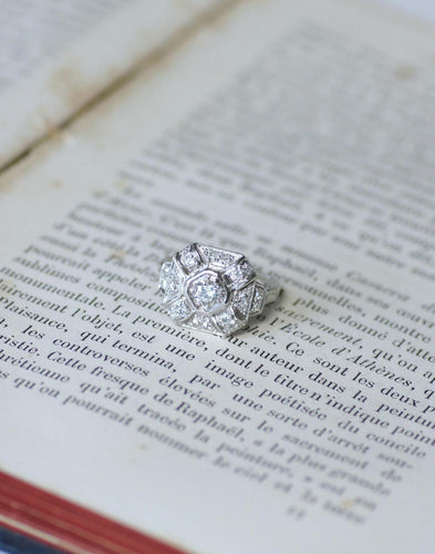 Bague 56 Bague Art déco octogonale en platine, diamants 1 ct 58 Facettes