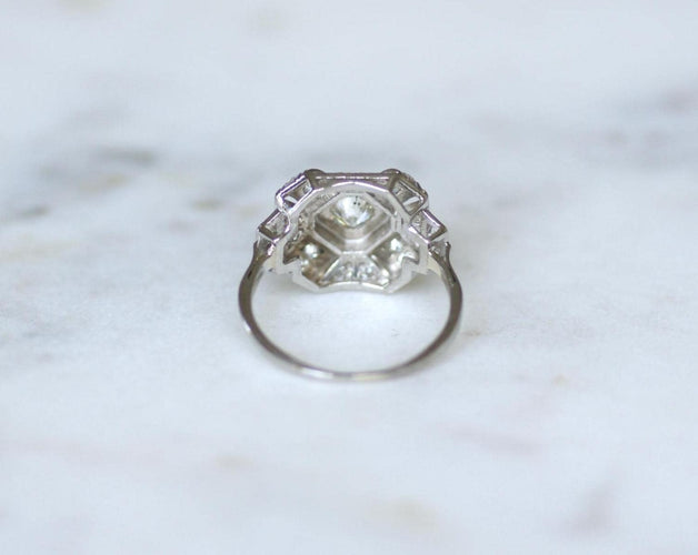 Bague 56 Bague Art déco octogonale en platine, diamants 1 ct 58 Facettes
