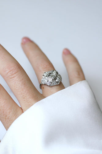 Bague 56 Bague Art déco octogonale en platine, diamants 1 ct 58 Facettes