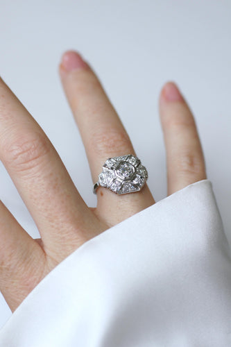 Bague 56 Bague Art déco octogonale en platine, diamants 1 ct 58 Facettes