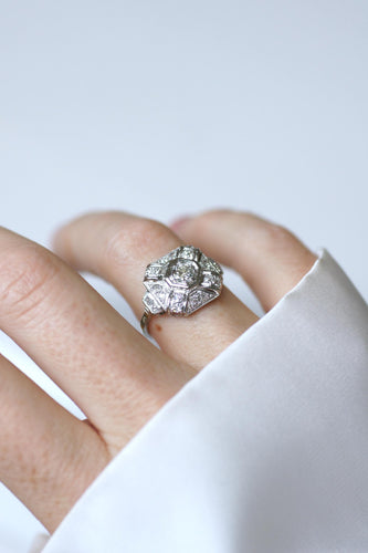 Bague 56 Bague Art déco octogonale en platine, diamants 1 ct 58 Facettes