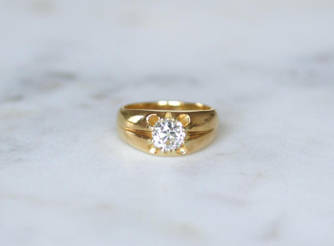 Bague 52 Bague jonc en or jaune avec diamant taille ancienne de 1,15 ct 58 Facettes