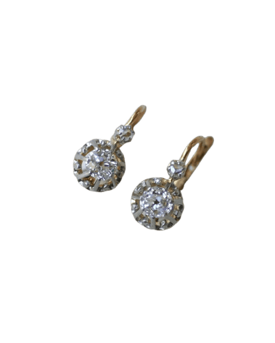 Boucles d'oreilles Boucles d’oreilles dormeuses anciennes - Diamants, or rose et platine 58 Facettes