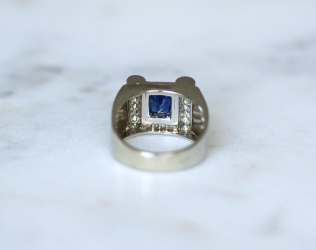 Bague 53 Art déco - Bague saphir et diamants en or blanc 18k et platine 58 Facettes