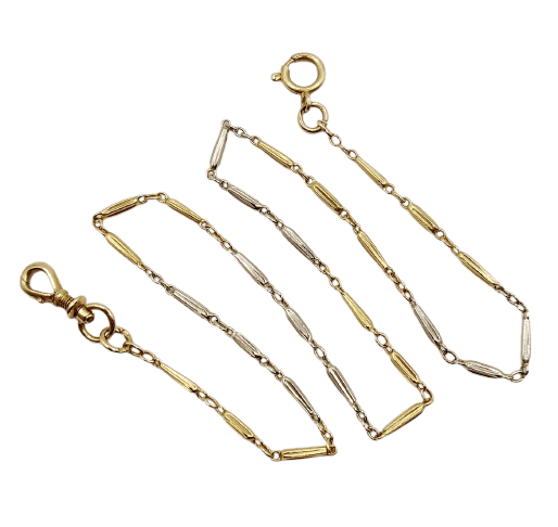 Montre Chaîne giletière de montre ancienne en or jaune et blanc 18k 58 Facettes A07998