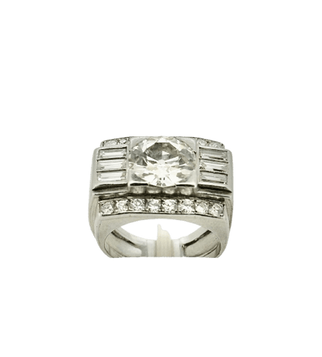Bague 52 Bague Tank Art déco en platine, diamants taille ancienne, baguette et brillant 58 Facettes Bague tank