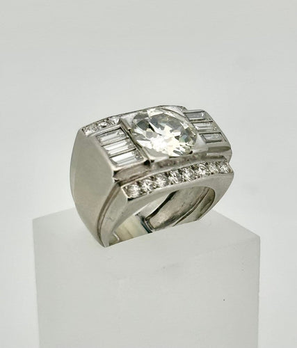 Bague 52 Bague Tank Art déco en platine, diamants taille ancienne, baguette et brillant 58 Facettes Bague tank