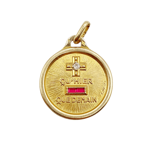 Pendentif Augis - Pendentif médaille d’amour en or 18k, diamant et rubis, 18 mm 58 Facettes A08008