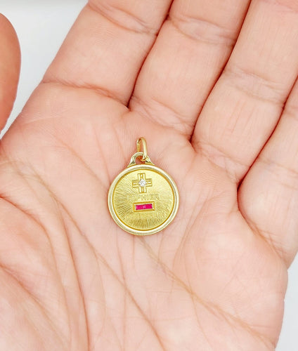 Pendentif Augis - Pendentif médaille d’amour en or 18k, diamant et rubis, 18 mm 58 Facettes A08008