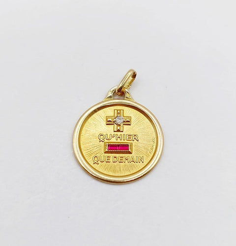 Pendentif Augis - Pendentif médaille d’amour en or 18k, diamant et rubis, 18 mm 58 Facettes A08008