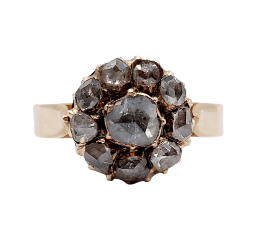 Bague 56 Bague marguerite ancienne en or rose 14k, diamants taille rose (vers 1900) 58 Facettes A08012