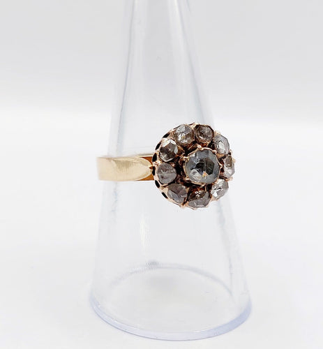 Bague 56 Bague marguerite ancienne en or rose 14k, diamants taille rose (vers 1900) 58 Facettes A08012