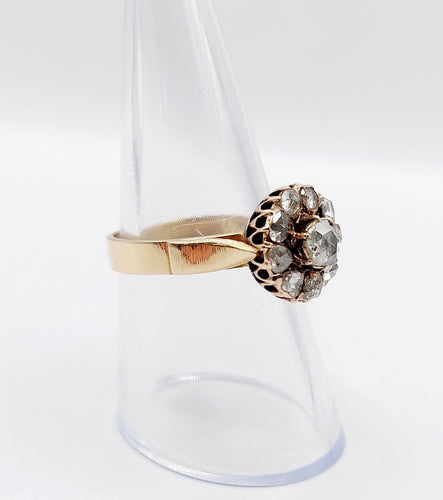 Bague 56 Bague marguerite ancienne en or rose 14k, diamants taille rose (vers 1900) 58 Facettes A08012
