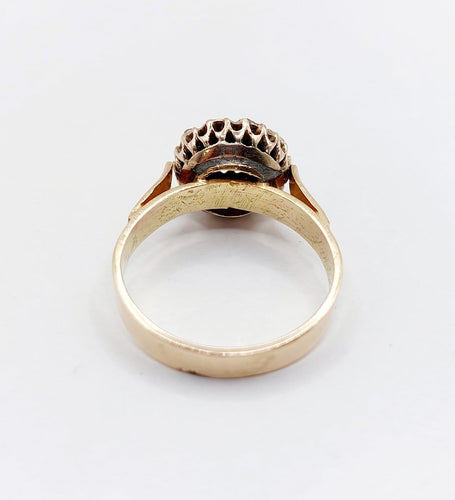 Bague 56 Bague marguerite ancienne en or rose 14k, diamants taille rose (vers 1900) 58 Facettes A08012