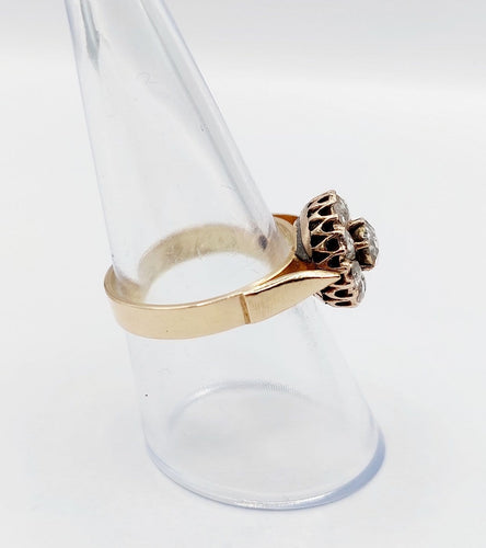 Bague 56 Bague marguerite ancienne en or rose 14k, diamants taille rose (vers 1900) 58 Facettes A08012