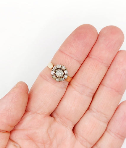 Bague 56 Bague marguerite ancienne en or rose 14k, diamants taille rose (vers 1900) 58 Facettes A08012