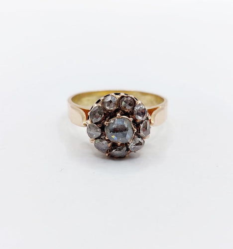 Bague 56 Bague marguerite ancienne en or rose 14k, diamants taille rose (vers 1900) 58 Facettes A08012