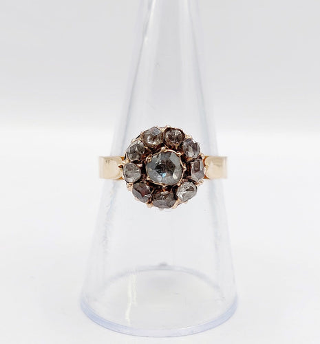 Bague 56 Bague marguerite ancienne en or rose 14k, diamants taille rose (vers 1900) 58 Facettes A08012