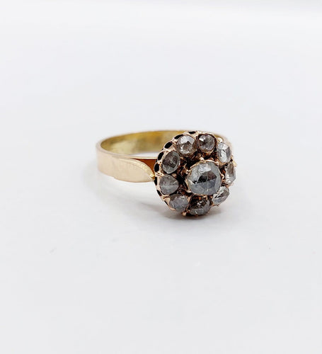 Bague 56 Bague marguerite ancienne en or rose 14k, diamants taille rose (vers 1900) 58 Facettes A08012