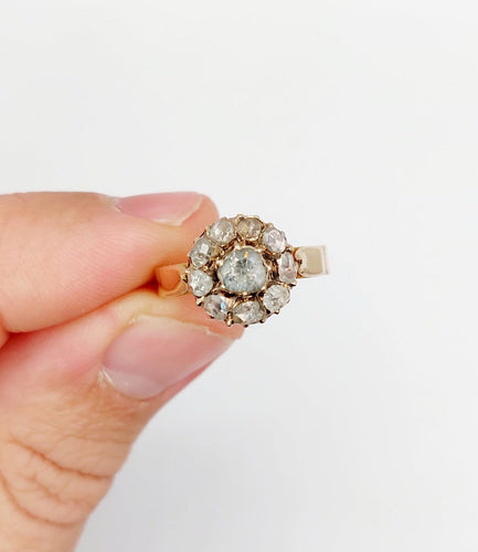 Bague 56 Bague marguerite ancienne en or rose 14k, diamants taille rose (vers 1900) 58 Facettes A08012