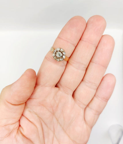 Bague 56 Bague marguerite ancienne en or rose 14k, diamants taille rose (vers 1900) 58 Facettes A08012