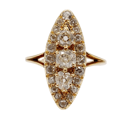 Bague 57.5 Bague marquise en or 18k, diamants taille ancienne, vers 1920 58 Facettes A08017