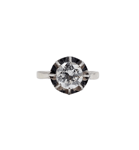 Bague 51.5 Bague solitaire Art déco en or blanc 18k et platine, diamant 1,20 ct (vers 1940) 58 Facettes A08018