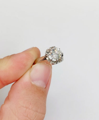 Bague 51.5 Bague solitaire Art déco en or blanc 18k et platine, diamant 1,20 ct (vers 1940) 58 Facettes A08018