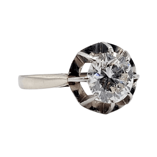 Bague 51.5 Bague solitaire Art déco en or blanc 18k et platine, diamant 1,20 ct (vers 1940) 58 Facettes A08018