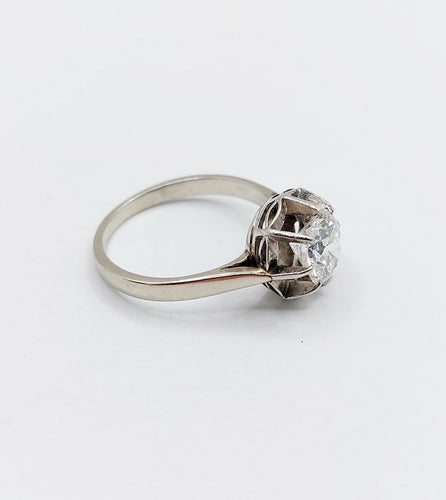Bague 51.5 Bague solitaire Art déco en or blanc 18k et platine, diamant 1,20 ct (vers 1940) 58 Facettes A08018