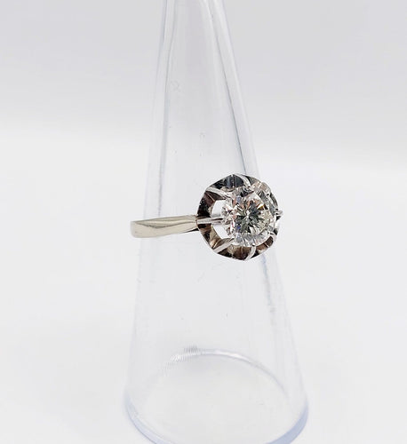 Bague 51.5 Bague solitaire Art déco en or blanc 18k et platine, diamant 1,20 ct (vers 1940) 58 Facettes A08018