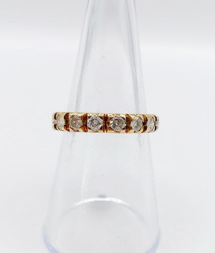 Bague 53 Alliance américaine en or 18k avec diamants, vers 1950 58 Facettes A08019
