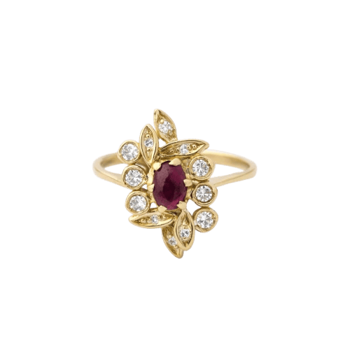 Bague 55 Bague en or jaune 18 carats, rubis cabochon et diamants 58 Facettes 35964