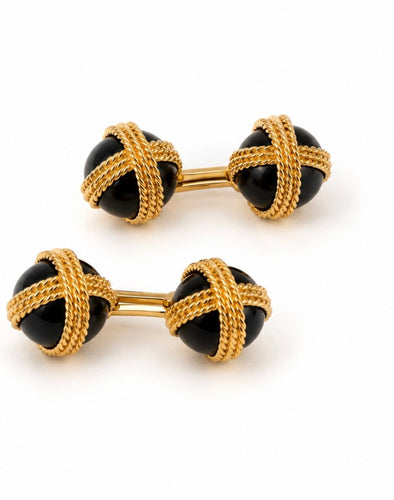 Boutons de manchette Van Cleef & Arpels - Boutons de manchette en or jaune 18 carats et onyx 58 Facettes B26288