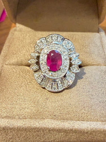 Bague 57 Pompadour - Bague en or blanc et or jaune 18 carats, rubis et diamants 58 Facettes vlqnlqq