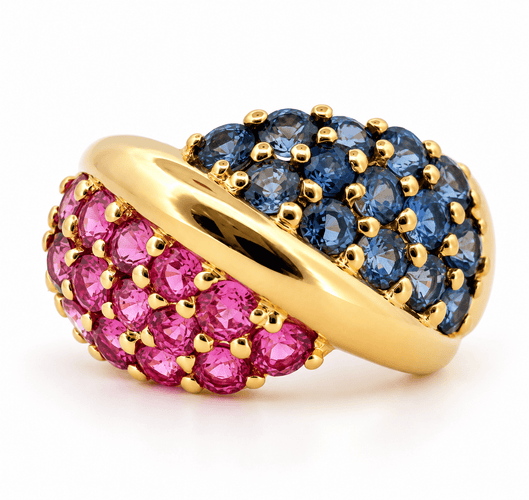 Bague 55 Bague en or jaune 18 carats avec saphirs bleus et roses 58 Facettes 91083